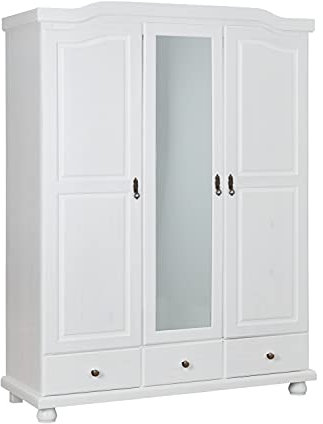 PKline Kleiderschrank Kapco Drehtürenschrank Spiegelschrank Schrank Massivholz Weiss