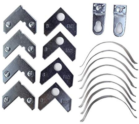 18PCS Silver Metal Photo Frame Hardware Accessories L Shaped Angle Bracket Flat Plate Fastener Tapped Corners Gasket Picture Frame Hanging Hangers Hooks Spring Clips DIY Picture Framing Tools