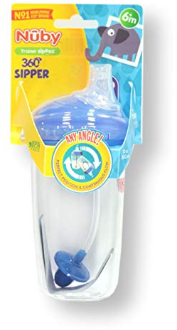 Nuby Tritan No-Spill 10 oz Trainer Cup with Silicone Spout, 360 Weighted Straw & Hygienic Cover, Blue