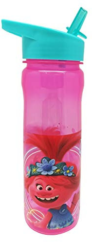 Trolls Water Bottle with Straw – Reusable Kids 600ml PP – in Blue and Pink – Official Merchandise by Polar Gear – BPA Free & Recyclable Plastic – For School Nursery Sports Picnic