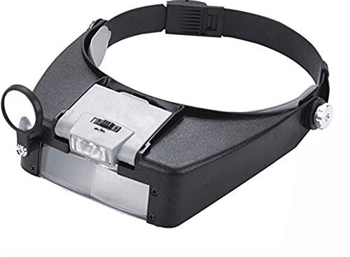 Hands Free Headband Magnifier Jeweler Magnifier Head Mounted Magnifier with LED Light Magnifying Glasses Lens Loupe 2 LED Light Head Visor for Watch Repair Precision Work Reading