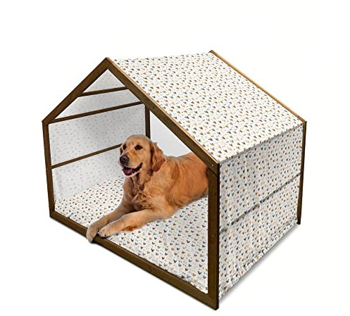 ABAKUHAUS bäuerlich Hundehütte aus Holz, Huhn und Hahn-Federn, tragbare Hundehütte für drinnen und draußen mit Kissen und Abdeckung, 90 cm x 127 cm, Zimt und Aprikose