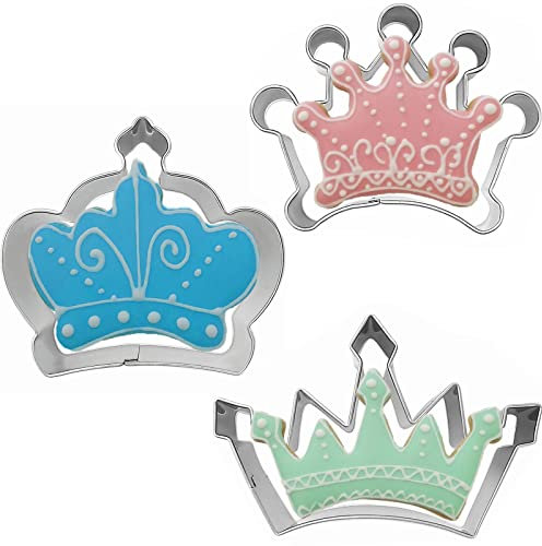 Juego de 3 moldes cortadores de galletas de acero inoxidable, con forma de corona, diseño de corona, para repostería, galletas, fondant, herramienta de cocina para hornear DIY