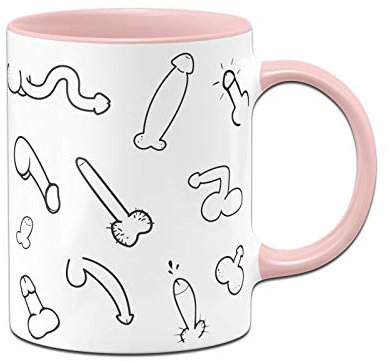 Tassenbrennerei Penis Tasse - Pimmel Kaffeetasse lustig - Bürotasse Spülmaschinefest rundherum Bedruckt (Rosa)