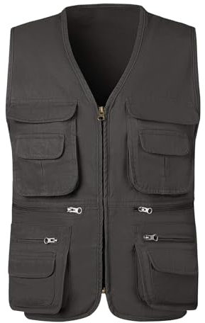 KTWOLEN Men's Fishing Waistcoats Multi Pocket Outdoor Vest Safari Hunting Hiking Vest Jacket Breathable Photography Top, Charcoal, XXL