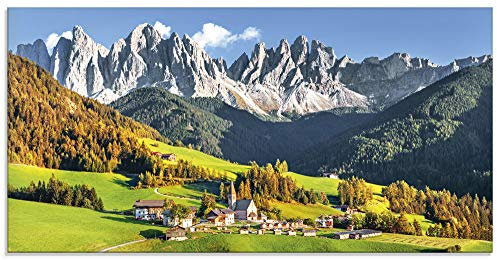 ARTland Wanddeko Glasbilder Wandbild Glas Bild einteilig 100x50 cm Querformat Alpen Landschaft Berge Natur Italien Santa Maddalena Grün U1TF