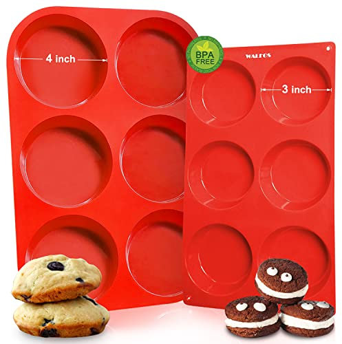 Walfos Silicone Muffin Top Pan Set, Non-Stick Whoopie Pie Baking Pans, Food Grade & BPA Free, Great for Muffin Tops, Whoopie Pies, Egg Muffins, Hamburger Buns and More, Dishwasher Safe, Set of 2