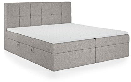 FEDVE Boxspringbett 140x200 Grau – Mokpo – Praktisches Bett mit Bettkasten – Gemütlich Kopfteil Bett mit Matratze für Viele Jahr - Stabiles Doppelbett mit Stauraum zum Schlafzimmer