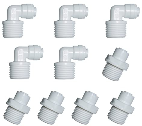 MALIDA Connettore rapido maschio adattatore gomito e combinazione diritta, filettatura NPT 1/2 pollice x 1/4 di pollice tubo OD Push to Connect raccordi, per sistemi di purificazione del filtro