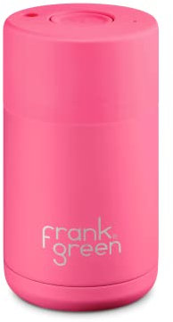 frank green Ceramic Reusable Bottle with Push Button Lid, 10oz/295ml Capacity (Neon Pink)