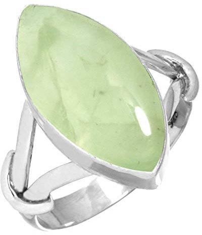 Jeweloporium 925 Silber Ringe für Frauen Größe 70(22.3) Grün Natürlich Prehnit Edelstein Jahrgang Silber Ringe Halloween Geschenk Solitär Schmuck