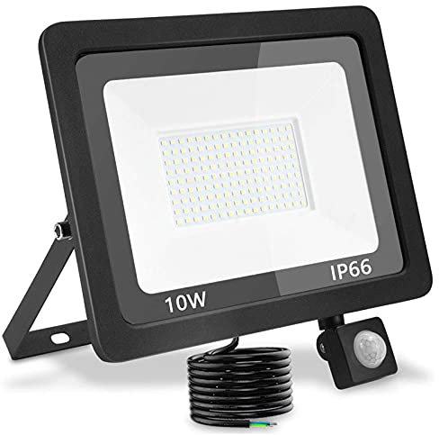 Treoir LED Strahler Außen Mit Bewegungsmelder 10W, Superhell 1000LM Außenstrahler 6000K Fluter Flutlicht, IP66 Wasserdicht Scheinwerfer für Garten, Garage, Hof (Kaltes Weiß, 10Watt)