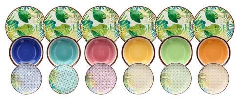 Tognana New Jungle, Servicio de platos para 6 personas, 18 piezas, porcelana, Multicolor