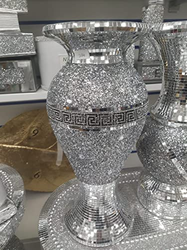 Biznest 40Cm Sparkle Diamond Crushed Crystal Sparkly Silver Mirrored Floor Vase Style 054