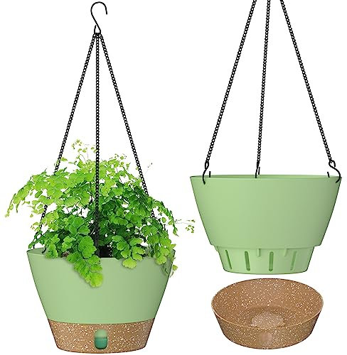 ZMTECH Hängetopf für Pflanzen, 20cm Blumentopf Ampel Hängend, Kunststoff Hänge Blumentopf mit Untersetzer für Außen Draußen Deko für Garten Balkon Wohnzimmer(2er-Set, Grün)
