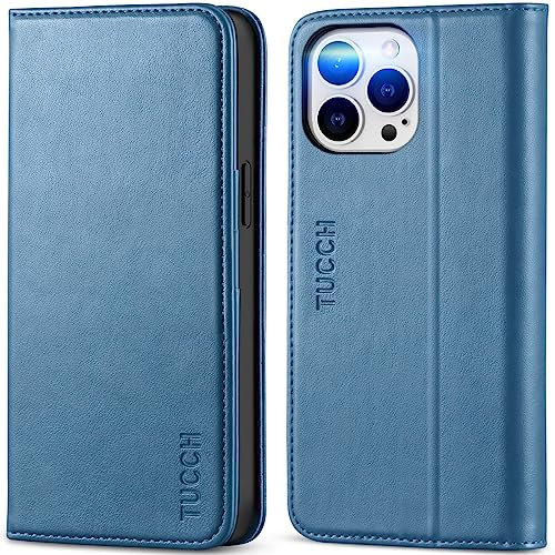 TUCCH Case for iPhone 14 Pro Max (6.7) 2022 5G, PU Leather Wallet Stand Case with[RFID Blocking][Card Holders][Shockproof TPU], Protective Folio Cover Compatible with iPhone 14 Pro Max, Lake Blue