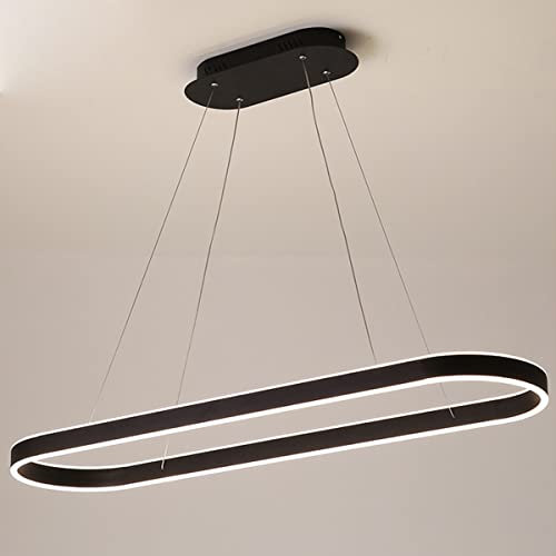 Bellastein LED Moderne Esstisch Pendelleuchte Dimmbar mit Fernbedienung Wohnzimmer Esszimmer Deko Hängeleuchte Oval Höhenverstellbare Hängeleuchte Memory Funktion Deckenlampe (Schwarz, L100cm)