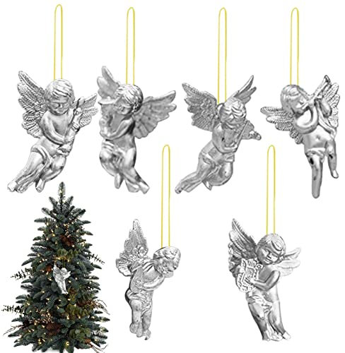 Gusengo 6 Stück Weihnachtsengel Ornament, Christbaumschmuck Engel, Gold/Silber Glitzer Flügel Engel Weihnachtsbaum Anhänger Hängende Dekoration Ornament Weihnachtsdeko Baumbehang
