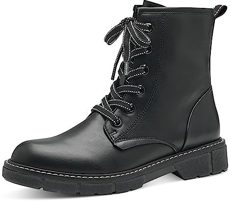 MARCO TOZZI Damen Stiefeletten zum Schnüren aus Kunstleder Flach, Schwarz (Black/White), 39
