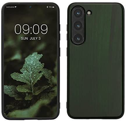 kwmobile Hülle kompatibel mit Samsung Galaxy S23 Hülle - Holz Case - stoßfestes Handy Cover - TPU Handyhülle in Dunkelgrün