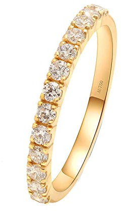 Epinki Echtes Ring 18K Gold, Klassiker Eheringe mit Moissanit 0.4ct, Rundschliff, Au 750 Trauringe Verlobungsring Pärchen Ringe für Damen, Gold, Gr.60