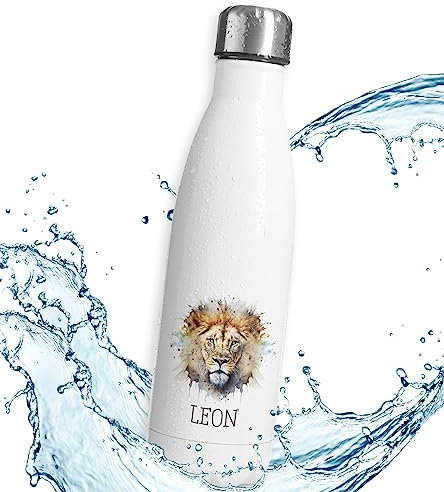 timalo® Thermosflasche Löwe personalisiert mit Namen auslaufsichere Edelstahl Trinkflasche Wasserflasche für Kinder Mädchen Jungen 500mL