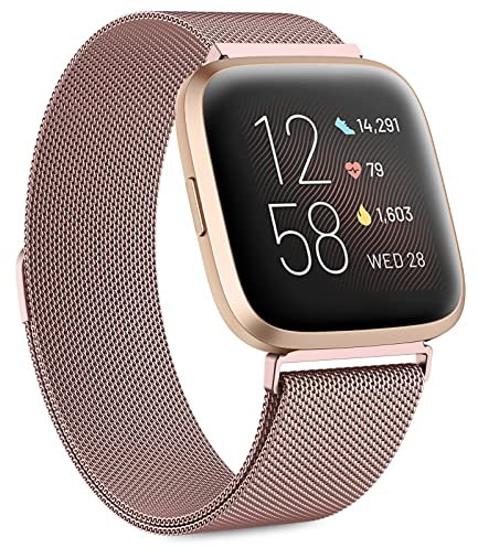 Wanme Métal Bracelet Compatible pour Fitbit Versa/Versa 2/Versa Lite pour Femme Homme, Acier Inoxydable Réglable, Bracelets de Remplacement avec Fitbit Versa 2/Versa/Versa Lite