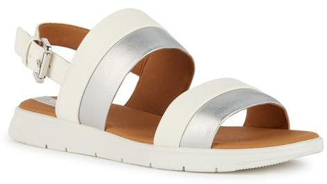 Geox Femme D Dandra A Sandales Claquettes, Blanc/Argent, 36 EU