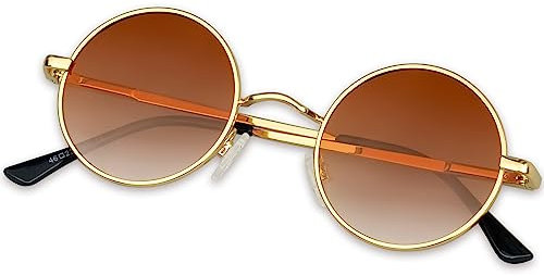 KANASTAL Runde Sonnenbrille Herren Damen Klassische Retro Polarisierte Sonnenbrille Rund mit Metallrahmen Vintage Hippie Rave Brille UV400 Schutz, Gold Rahmen Braun Gläser