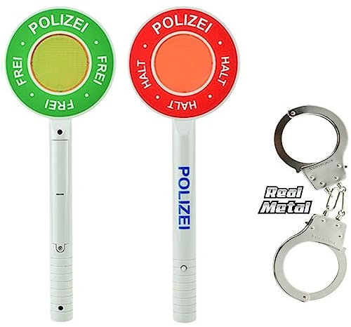 Polizei Set Handschellen und Polizeikelle auf Deutsch mit Licht Kostüm-Zubehör