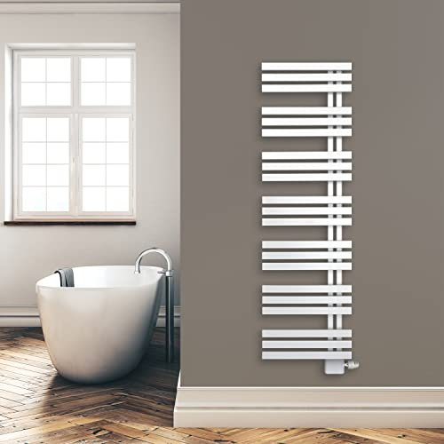 Design Badheizkörper Paneel mit Anschluss links oder rechts | Heizkörper mit versetztem Mittelanschluss (1600 x 500, Weiß) (542 Watt nach EN442)