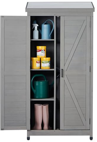 Capanno in legno per esterni, 172 x 83 x 50 cm, con ripiano in metallo, alto e verticale, per cortile, giardino, patio, prato (grigio)