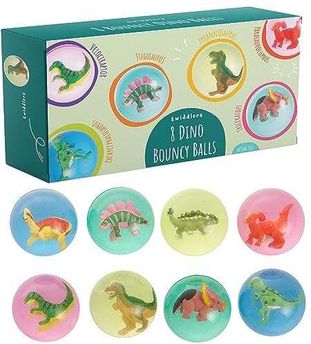 THE TWIDDLERS - 8 Dinosaurier Hüpfkugeln aus Gummi Flummibälle 4,2 cm, Kindergeburtstage, Dino-Party-Tütenfüller und Geschichtsprämien im Klassenzimmer