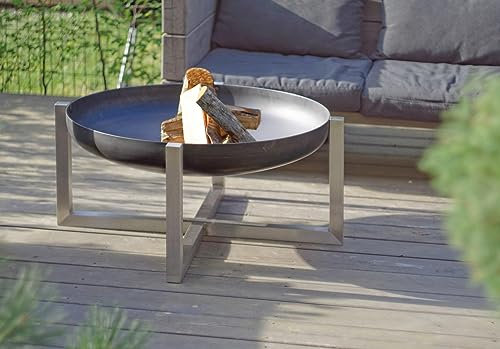 Svenskav Feuerschale Cross 79cm für Garten & Terrasse (Edelstahl, Super XXL) - Design Feuerschalen rund für Outdoor Feuerstelle - Feuerfeste Schale groß für Grillrost, Grillen, BBQ, Lagerfeuer