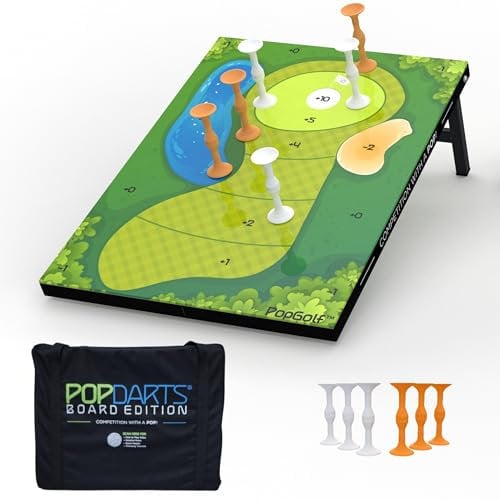 PopGolf Board Edition Set - Popdarts Hinterhof, Indoor und Outdoor Spiel für alle Altersgruppen - Tolle Cornhole Alternative - Enthält 1 Allwetterbrett, exklusive PopGolf Darts, Reiseetui und