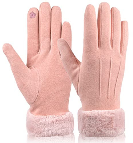 volumoon Damen Winter Handschuhe Warme Touchscreen Handschuhe, Fleecefutter Dicke Winddicht Winterhandschuhe für Kaltes Wetter Outdoor Sport (Rosa)