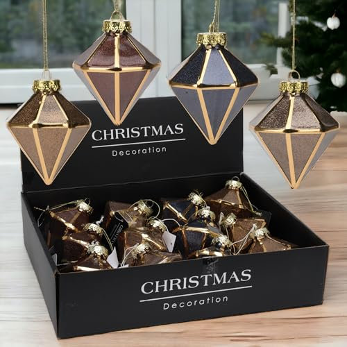 MIJOMA - 12er Set Nostalgische Weihnachtskugeln, Unzerbrechlich, Ø8cm, Christbaumschmuck mit Einzigartigem Design und Vintage-Zauber in Saphirblau, Gold und Braun (Set 4)