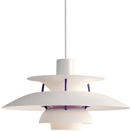 Modern Pendelleuchte Esstisch Esszimmerlampe Weiß/Lila Unterseite Hängeleuchte Aluminium Nordic-Stil Pendellampe Deckenleuchte Höhenverstellbar E27 Für Büro Restaurant Cafe Wohnzimmer Φ50cm