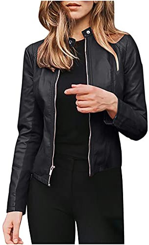 Allence 2025 Mode Femmes Veste en Simili Cuir Fermeture éclair Moto Courte PU Outwear Décontracté Manches Longues Mince Manteau Court Faux Cuir Zippé Blouson Motard Chaud Jacket