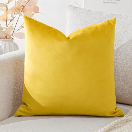 Artscope Samt Kissenbezug Kissenhülle Dekorative Dekokissen Sofakissen Lendenkissen Wurfkissenbezug Sofa Schlafzimmer 50x50cm Goldgelb