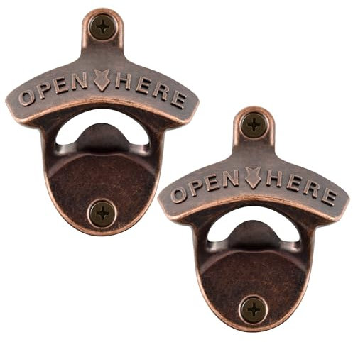 Jumiok Antique Copper Screw in Wall Beer Opener Post Mounted Bottle Cap Opener Old Fashioned (Pack of 2)