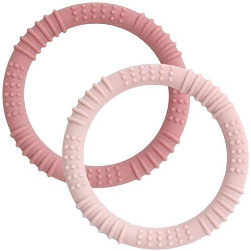 CAJA Beißring Baby Soft 2 Stück - Zahnungshilfe - Beissring - Beißspielzeug - Zahnen - Nursing - Zubehör Silikon für Babys - Baby Spielzeug (Set B (1x deep pink + 1x light pink))