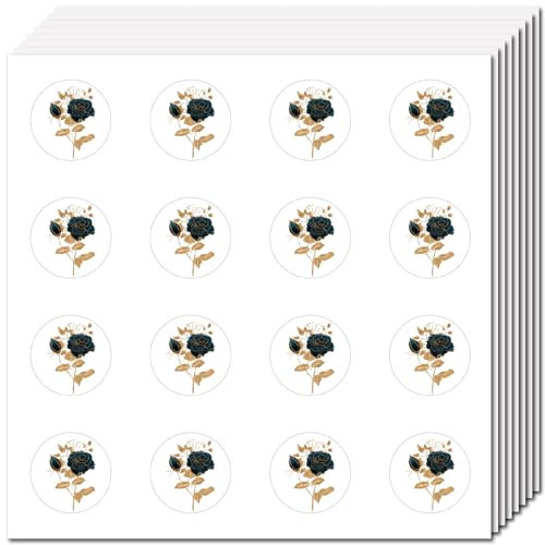 CREATCABIN 128Pcs Small Rose Stickers Black Golden Rose Stickers for Envelopes Flower Decal Bulk Self-Adhesive Waterproof Round Dot Stickers for Scrapbooking Art Craft Planner Water Bottle 2.5x2.5cm