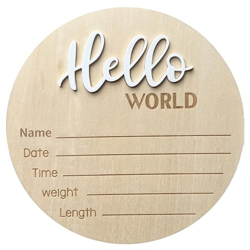 Baby-Ankündigungsschild, 5,9 Zoll Holz Hello World Newborn Willkommensschild Geburt Ankündigung Schild für Krankenhaus, Neugeborene Namensschild Plaketten für Foto Requisiten Baby Shower Kinderzimmer