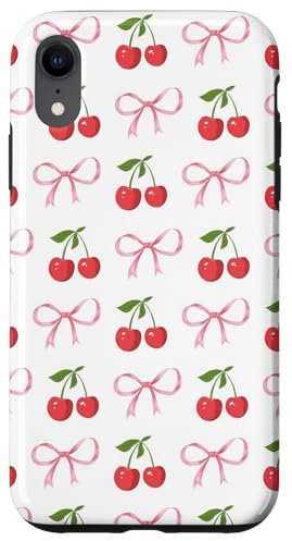 iPhone XR Pink Bows and Cherries Pattern - Coquette Aesthetic Case