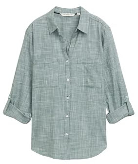 TOM TAILOR Damen 1035247 Bluse mit Brusttaschen aus Baumwolle, 30024-explorer Green, 34