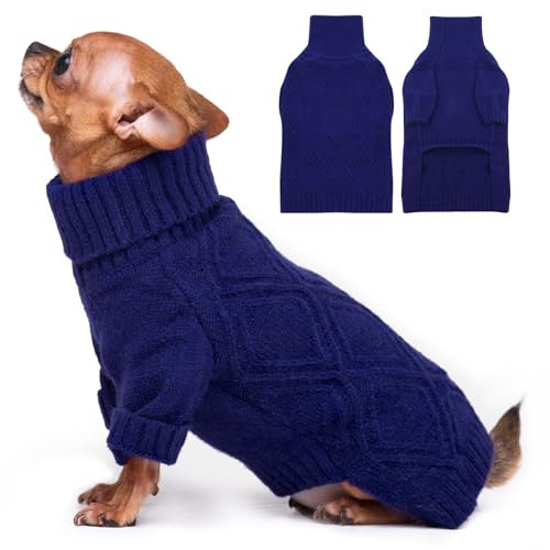 DENTRUN Hundepullover, Sweater für Hunde, Fleece Pullover Hund, Weich Hundepullover Fleece, Winter Warmer Hundepullover Kleine Hunde Rollkragen Strickpullover
