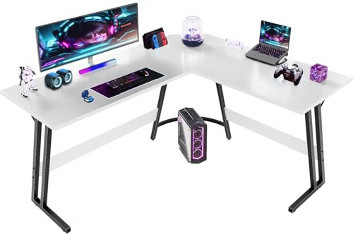 Devoko L Shaped Gaming Desk 150x130x75cm With Removable Monitor Stand, Corner Computer Desk Large PC Writing Table for Home and Office,Easy to Assemble, White Frosted