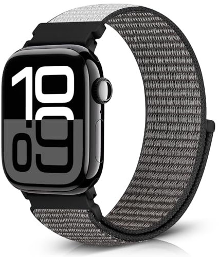 Bcuckood Nylon Sport Armband Kompatibel mit Apple Watch 49mm 46mm 45mm 44mm 42mm für Damen Herren, Sport Solo Loop Armband für iWatch Serie 10 9 8 7 6 5 4 3 2 1 Ultra SE, Eisengrau