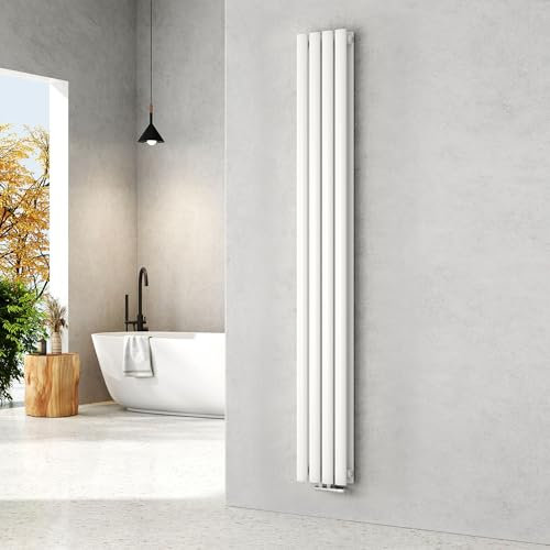EMKE Radiatore Ovale Piccolo 1800x240 mm, Radiatore Verticale a Doppio Strato, Design Tubolare, Attacco Centrale, Riscaldamento Bianco 678W